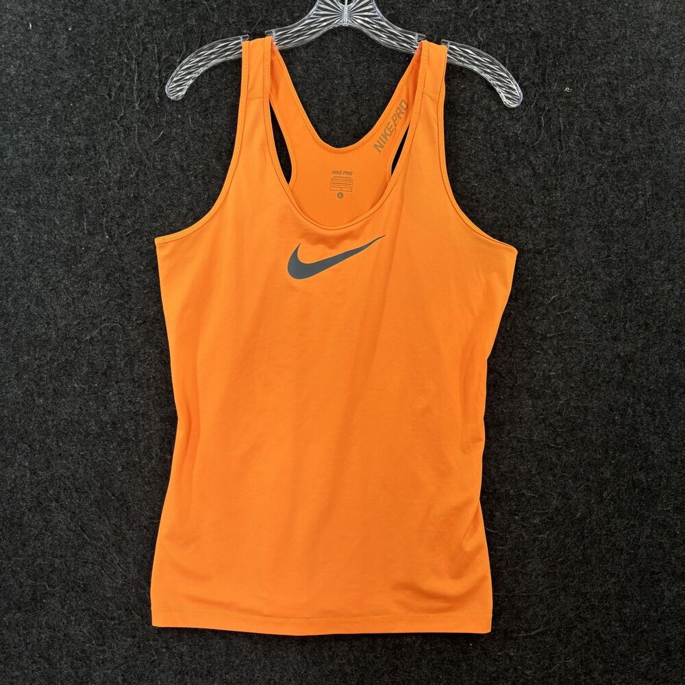 Nike Pro Tank Top Women's Large Orange Racerback Athletic Training 589369-810